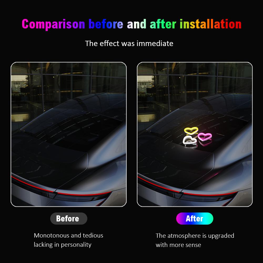 Car LED Glass Window Lights Interior Decoration Lights Glowing Heart Atmosphere Light USB Wiring Car Modification Neon Lamp