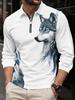 Wolf Moon 3D printed long-sleeved polo shirt Casual T-shirt