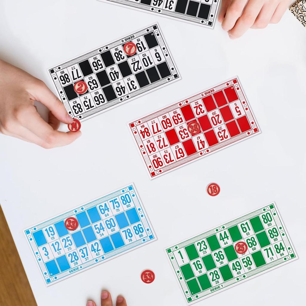 Russian Lotto Board Games Family Bingo Board Game Set of 48 Bingo Cards and 90 Wooden Chess, Great for Adults Kids Family Game Night, Halloween,