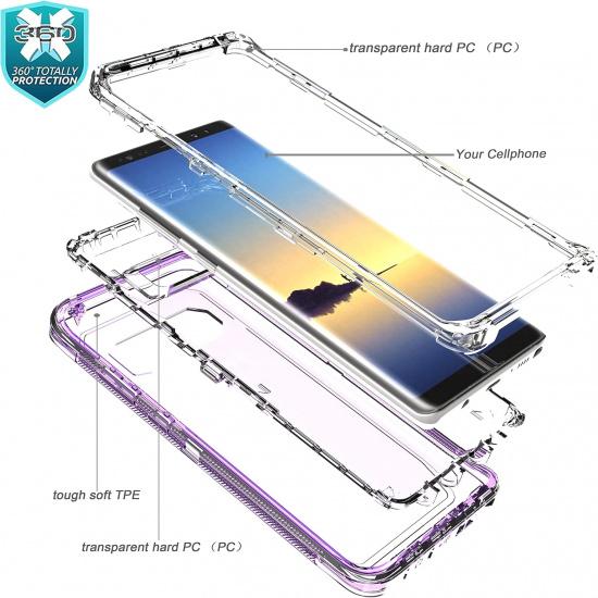 YmhxcY Case Compatible with Galaxy Note 8,Drop 3 Layer Durable Cover (No Screen Protector) Solid Rubber Case / 16ft Test Clear Case-Transparent