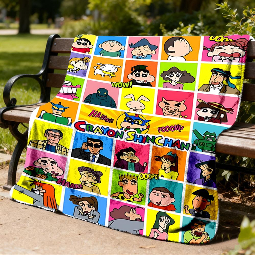 1pc Crayon Shin chan Outdoor Flannel Blanket, Lightweight Warm Cozy for Travel Camping Office Soft Polyester Fabric