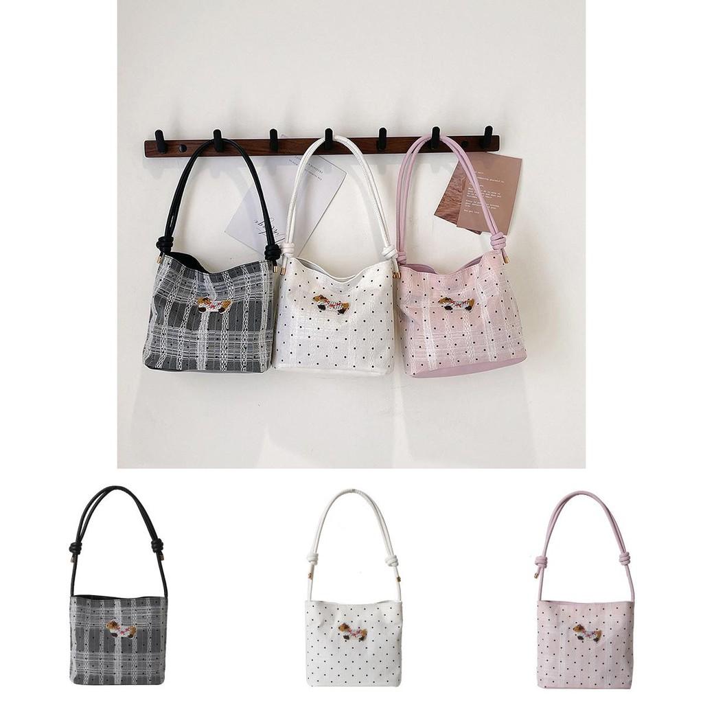 Elegant High-end Plaid And Polka Dot Handbag For Women Stylish Medium Shoulder Bag