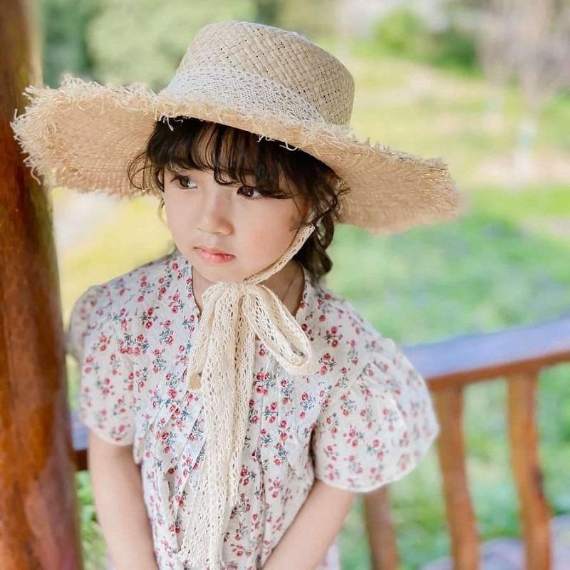 Children's Parent-child Straw Hat Raffia Woven Straw Hat Women's Streamer Children's Dome Hand-woven Sun Hat Beach Hat