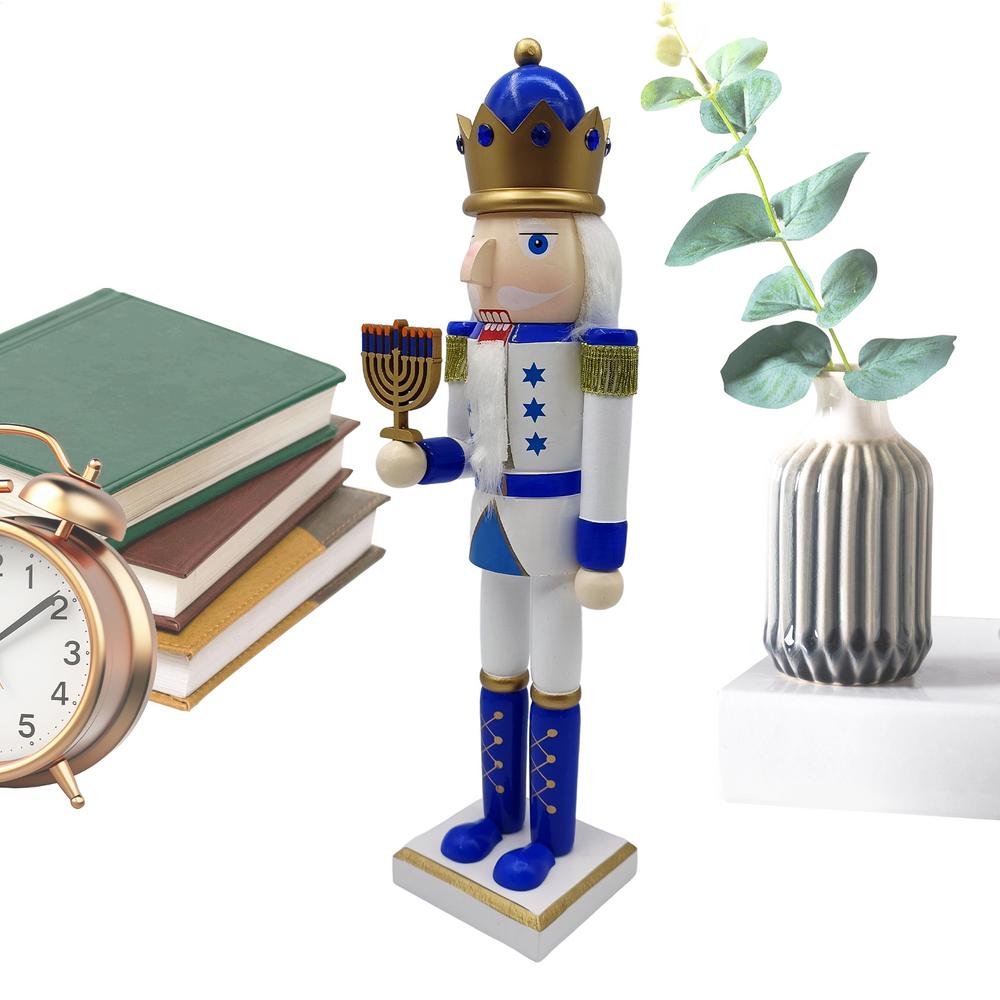 

Wooden Nutcracker Figures Nutcracker Hanukkah Decor White And Blue Table Desktop Doll Ornament For Fireplace Window Tabletop