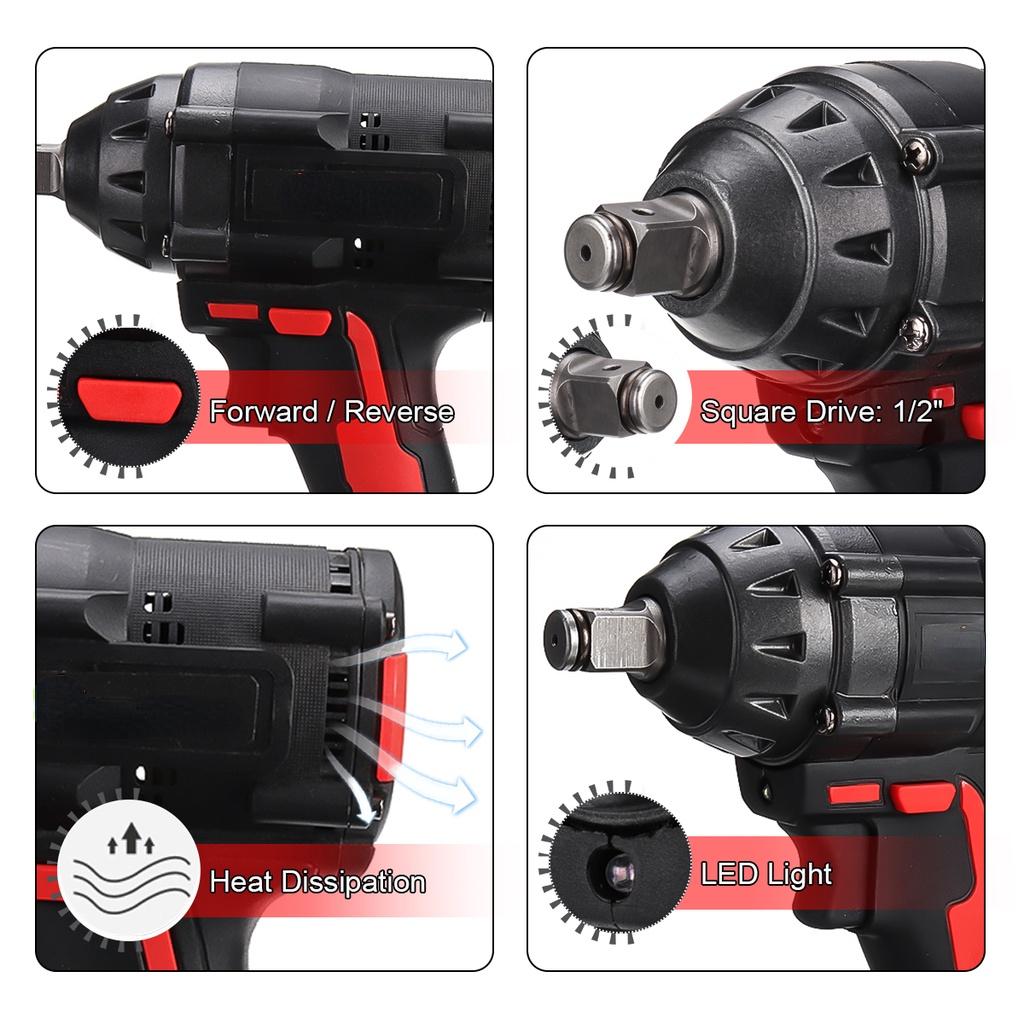 288VF 1/2Inch 520NM Max Brushless Impact Wrench Electric Wrench Power Tool with 2 Battery