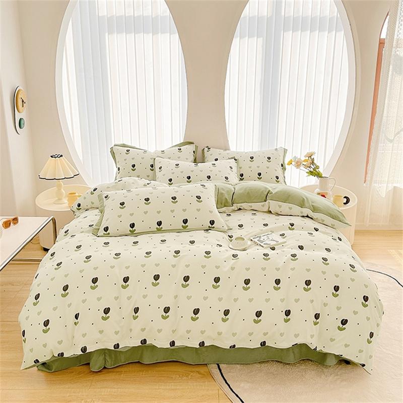 Floral Duvet Cover Queen Vintage Plaid Patchwork Bedding Set Boho Farmhouse Reversible Comforter Cover for Girls Women 4pcs Set