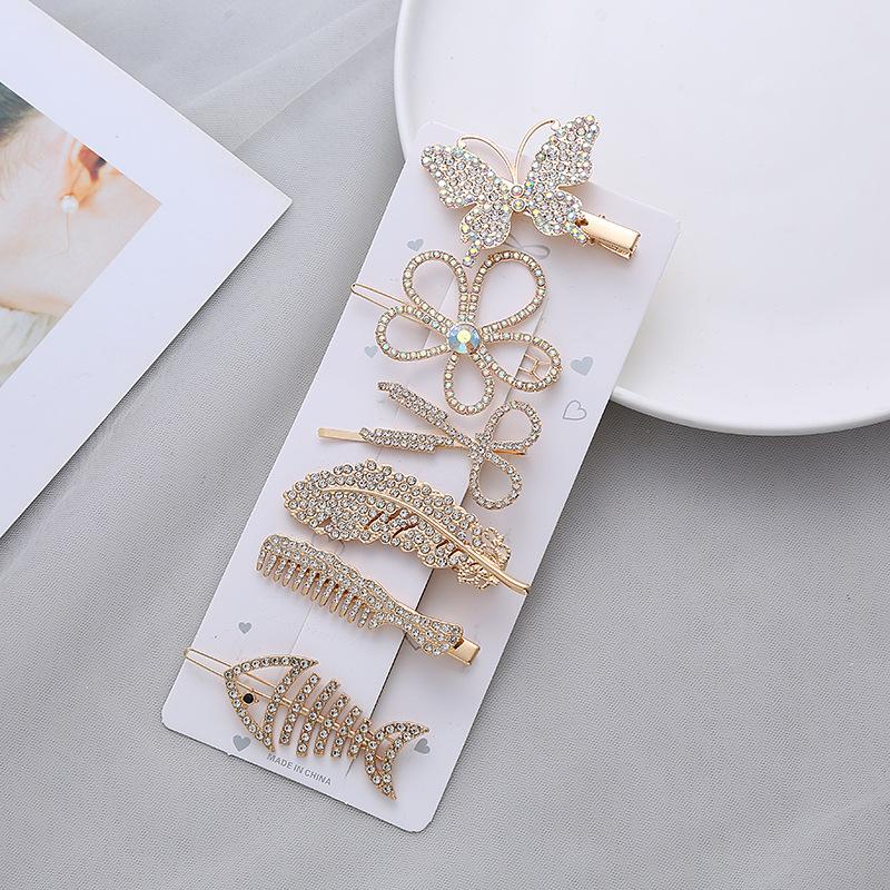 6 Pcs Set Fishbone Butterfly Side Bang Clip Gold Metal Sweet Hairpin Fairy Hair Accessories