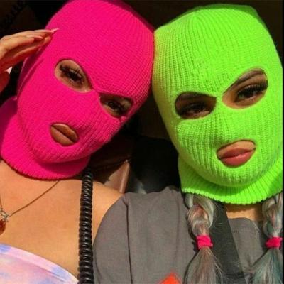 Unisex Balaclava Full Cover Style Ski Face Mask Hat 3 Holes Winter Hat Tactical Windproof Ribbed Knit Beanie Hip Hop Winter Warm Cap