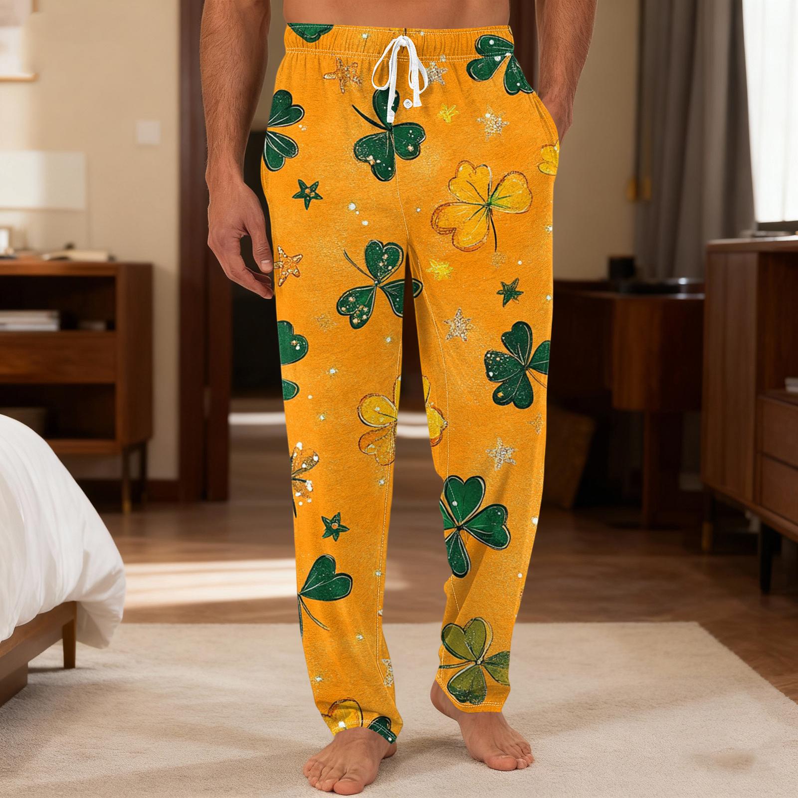 

Чоловічі однотонні трикотажні повсякденні штани з кишенькою Домашні піжамні штани XL жовтий