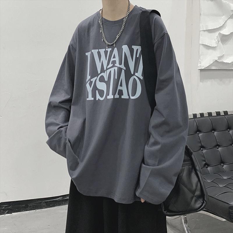 

Мужские футболки с длинным рукавом с буквенным графическим принтом, модные брендовые футболки для мужчин, мужская одежда, повседневная футболка, мужская летняя корейская ретро футболка 3XL темно-серого