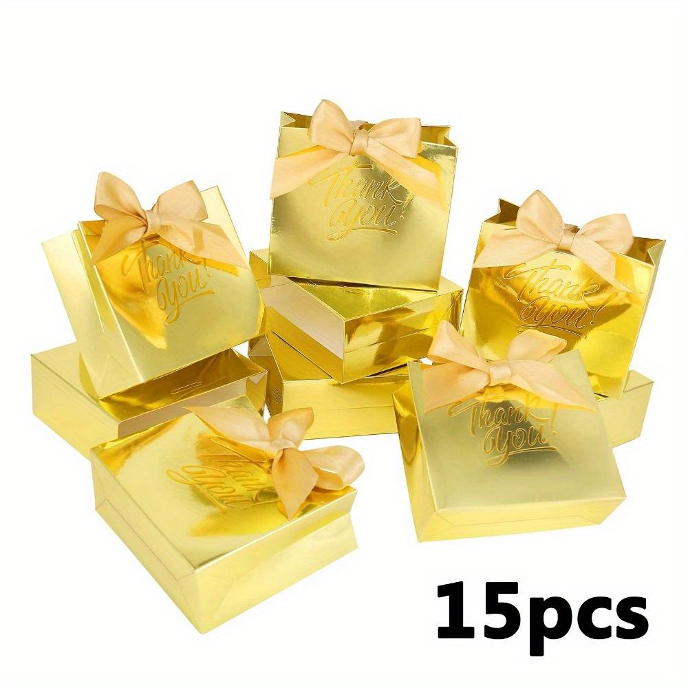 15pcs Small Luxury Golden Mini Gift Bags Paper Treat Boxes with Golden Bow Ribbon Bags for Wedding Favors Birthday Decorations Packaging