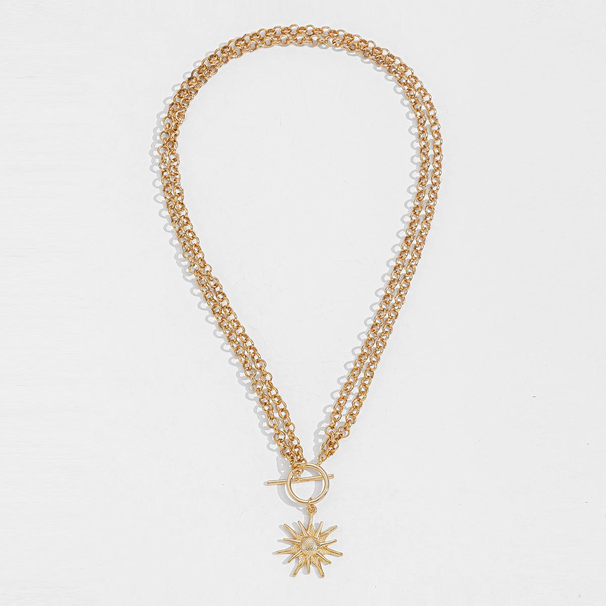 Trendy Hip Hop Exaggerated Chain Sun Pendant Necklace for Women Punk Cool Fashion Jewelry Holiday Gifts золотой