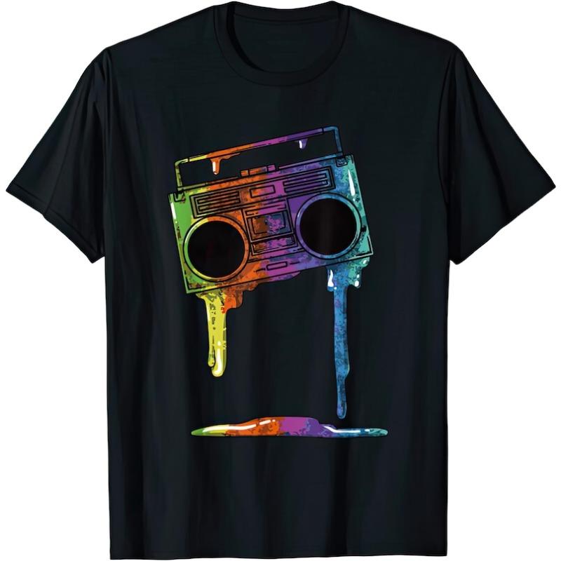Men Women Cotton Summer Short Sleeve Vintage Old School Hip Hop Boombox Graphic T Shirt Casual Streetwear Tee Breathable Top