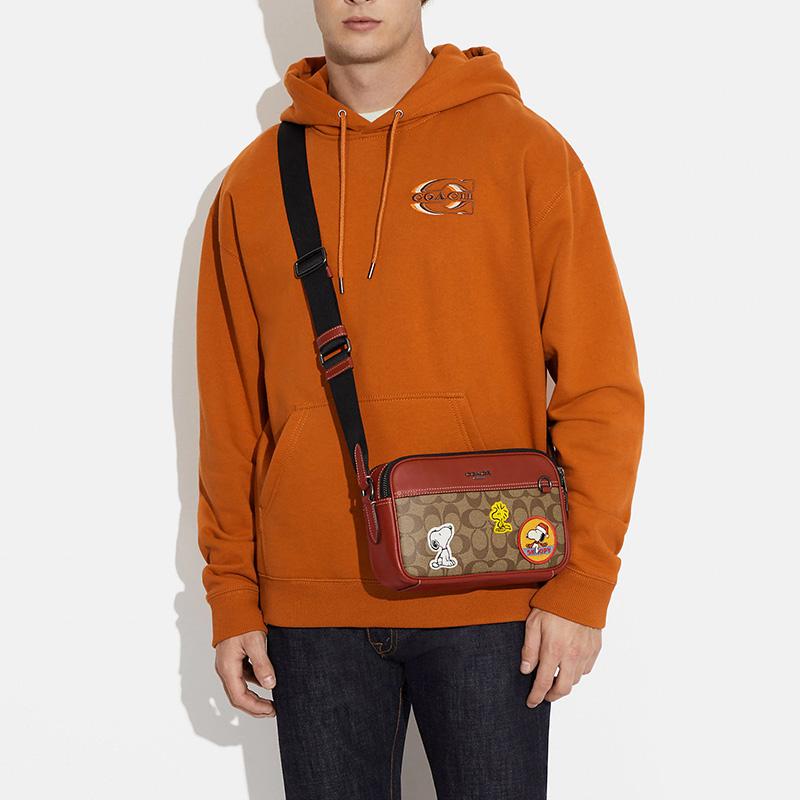 Coach X Snoopy X Peanuts Collaboration Graham 23 Monogram Print Cartoon Patch Coated Canvas And Calfskin Camera Bag Women Shoulder Bag CE746-QBE7V