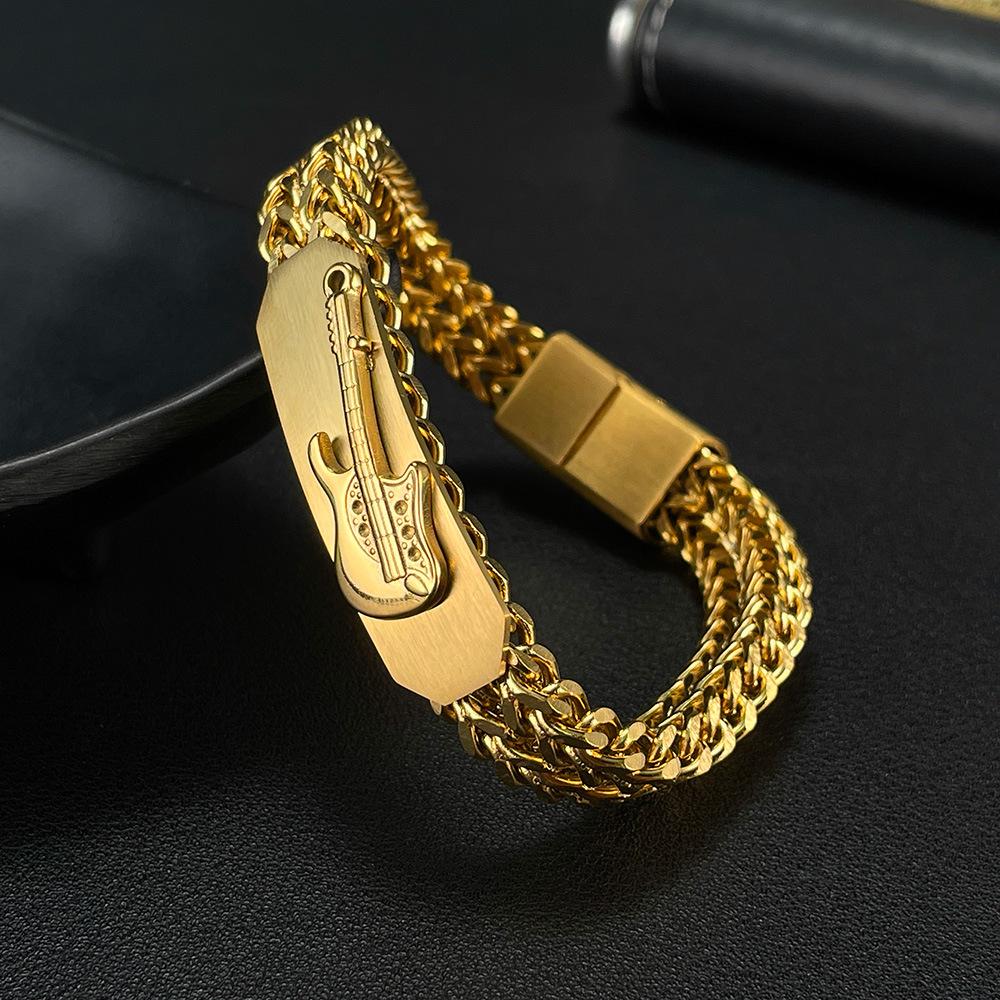 2024 New Style Men Guitar Chain Bracelet Gold Plated Stainless Steel Magnetic Clasp Chunky Miami Curb Cuban Link Chain Bracelets