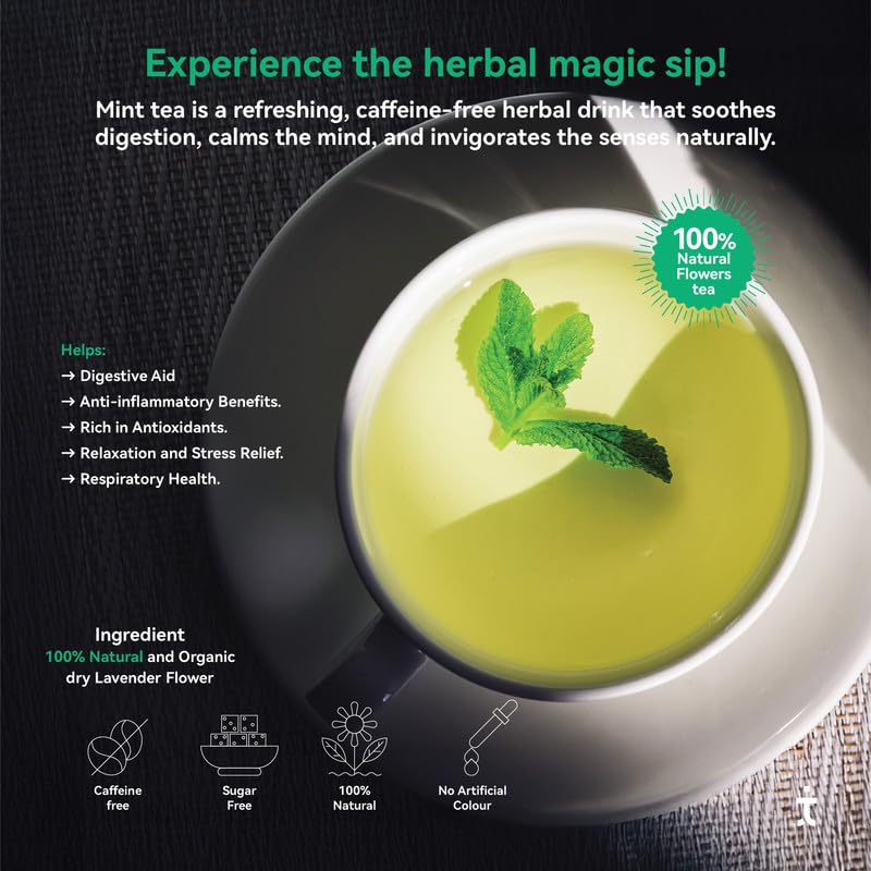 Tea Troops Spearmint Herbal Tea | Caffeine-Free | Digestion Support Stress Relief Sleep Aid | Natural Wellness Booster | 50g Loose Leaves
