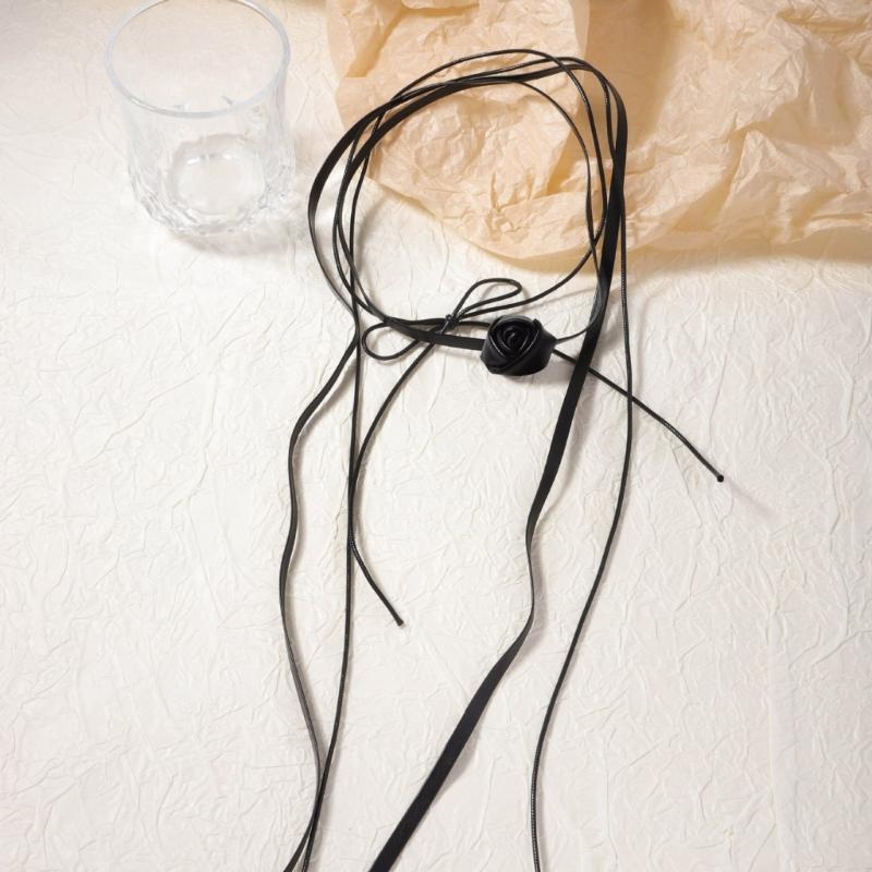 Handmade Leather Choker Necklace Elegant Camellia Flower Pendant Clavicle Chain for Holiday Parties and Everyday Wear