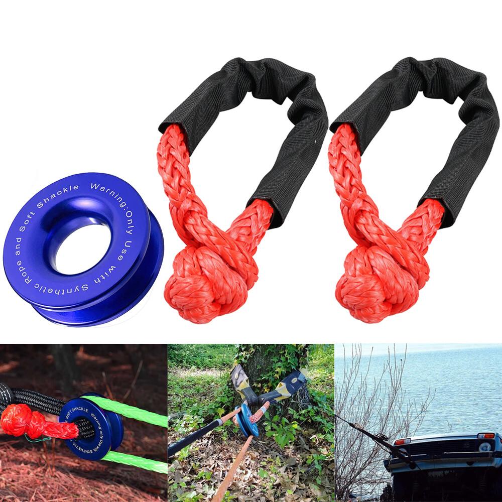 Heavy Duty Recovery Ring Snatch Block Pulley W/ Soft Shackle Tow Winch Rope
