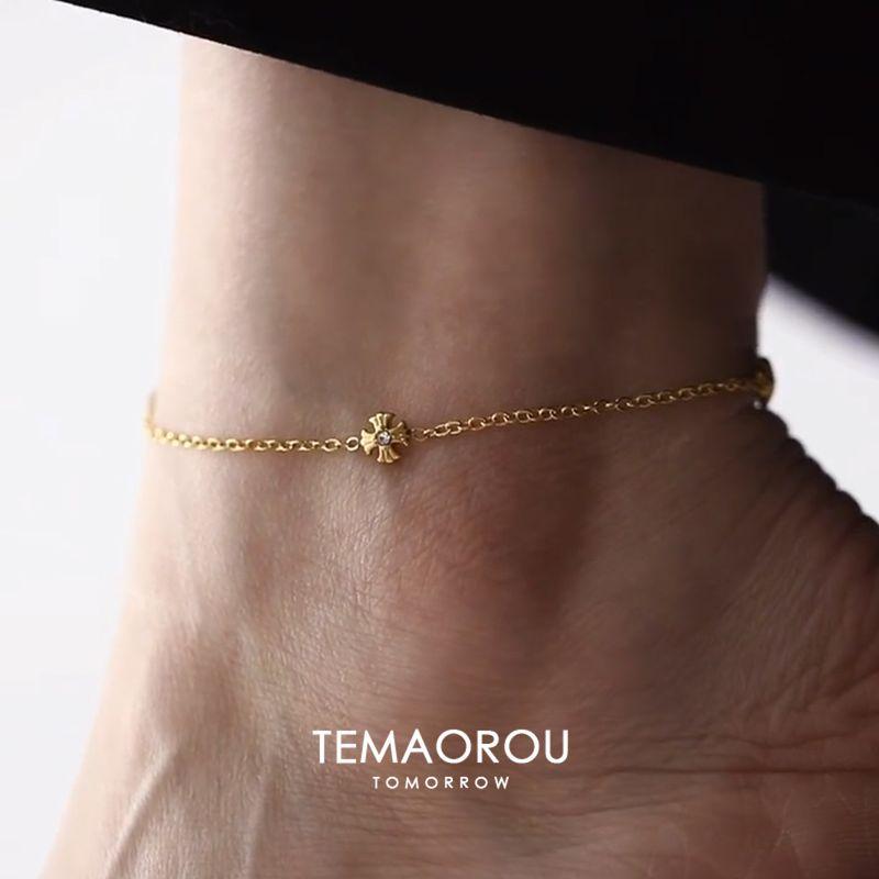 

Простой браслет на ногу из цепочки из белого золота 585 пробы с мини-крестиком, дизайн для особых случаев, женский, легко сочетается, новые летние аксессуары для ног mini cross anklet