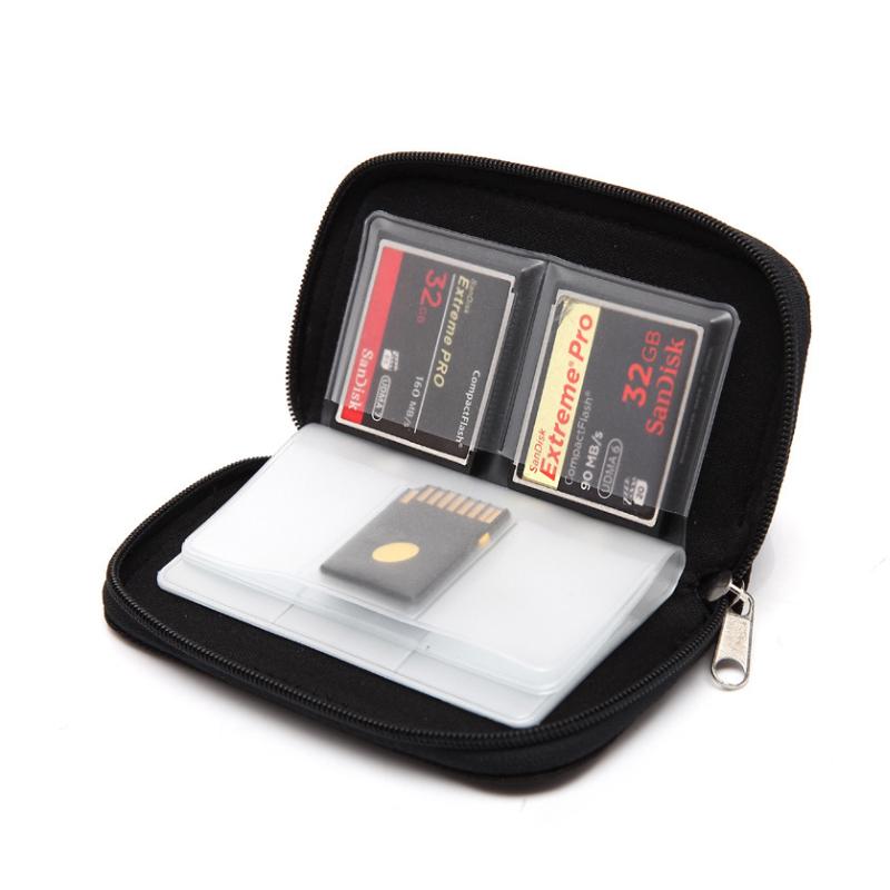 1PC 22 Slots Micro SD XD Card Case Protector Holder Wallet Black SD Memory Card Storage Carrying Zipper Pouch Case