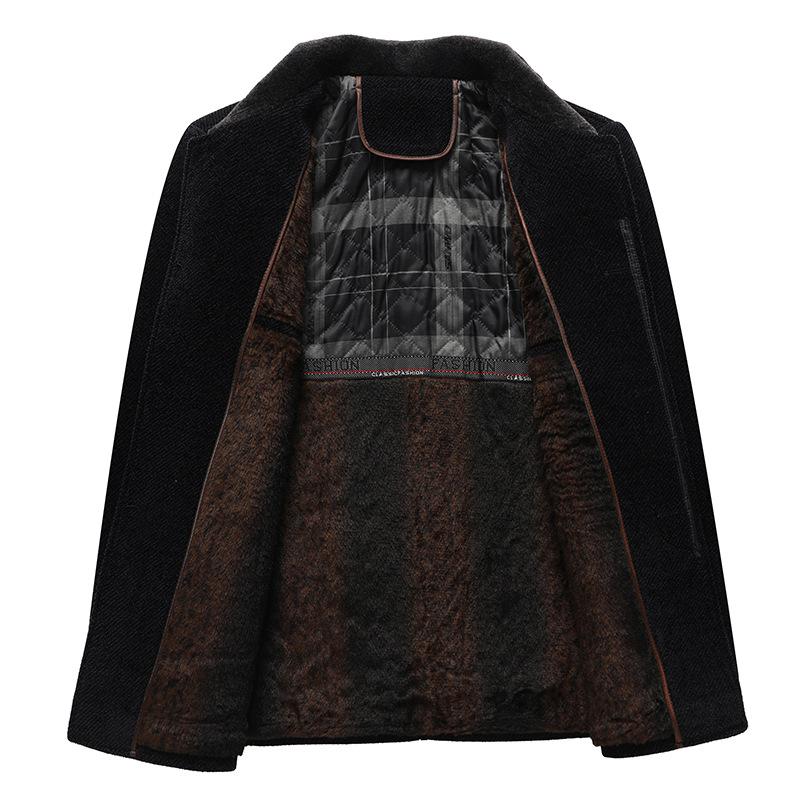 Winter Men's Chenier Coat Medium and Long Turned Collar Coral Fleece Thickened Warm Woolen Coat Jacket