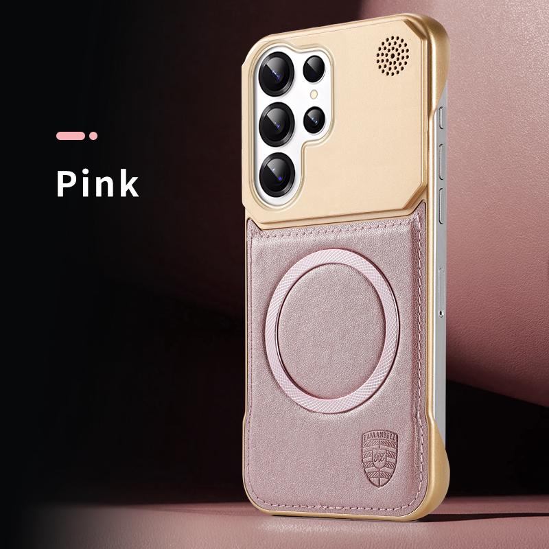 KEYSION Luxury Magnetic PU Leather Aromatherapy Phone Case for Samsung Galaxy S24 S25 Ultra Wireless Charging Borderless Cover