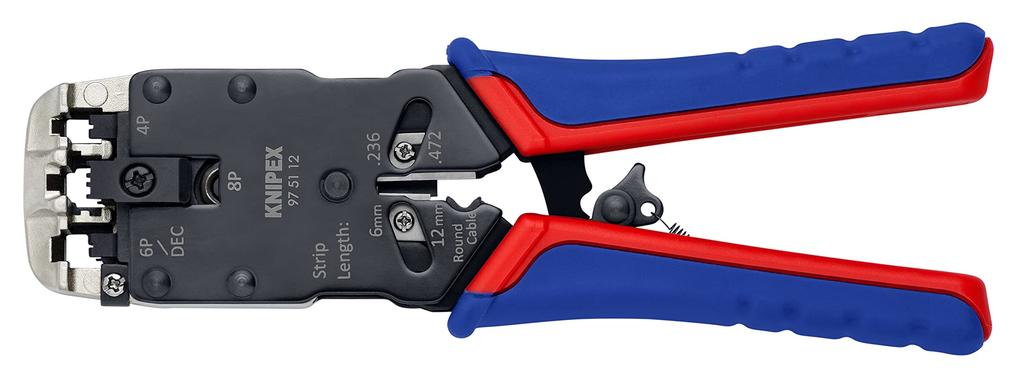 KNIPEX Western Plug Crimping Pliers for Cutting and Stripping Telephone Ribbon Cables, 4/6/8 Pin, 9751-12SB