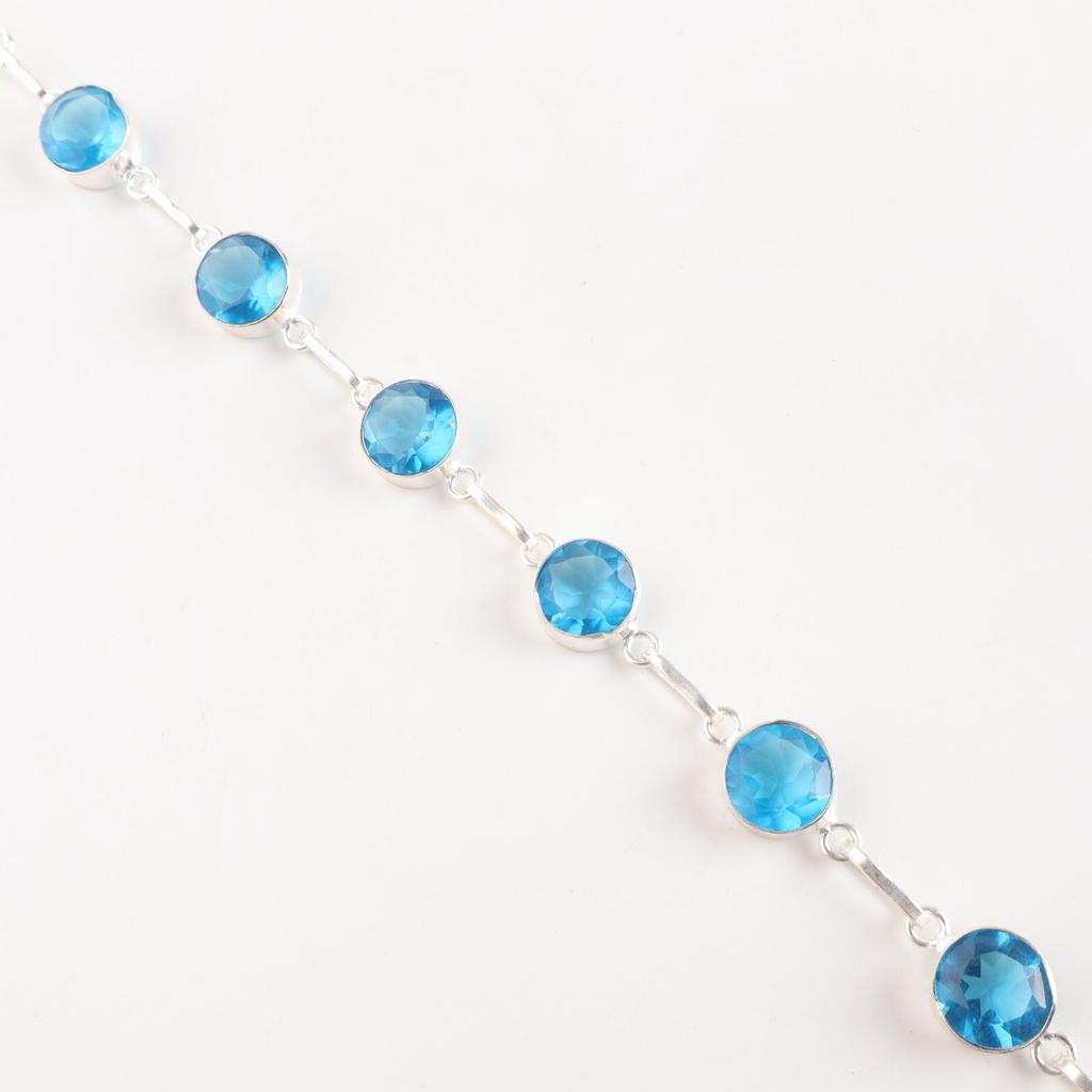 Swiss Blue Topaz Gemstone 925 Solid Silver Jewelry Handmade Bridesmaid Bracelet RB-14-10