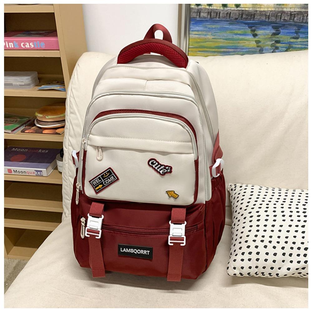 Double shoulder schoolbag Large capacity simple wear-resistant waterproof backpack New spine backpack красный