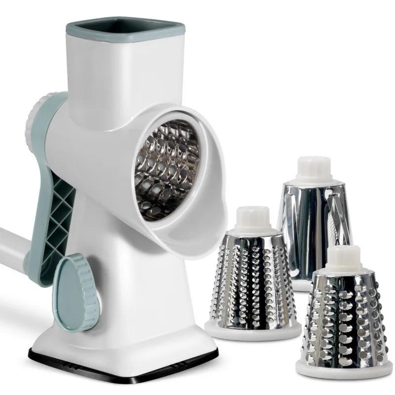 3-in-1 Rotary Cheese Grater Multifunctional Manual Veg Slicer Nut Grinder Potato Shredder Kitchen Essential Tool