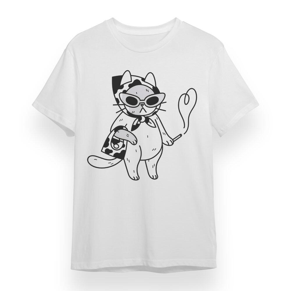 

Women s Oversize T-shirt With Pixel Cat King Graphic Unisex White Cotton Tee USA 4XL