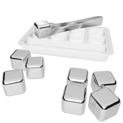 LMETJMA 8pcs/set Stainless Steel Reusable Ice Cubes Chilling Stones with Tongs Whiskey Stones Drink Coolers for Wine KC0152