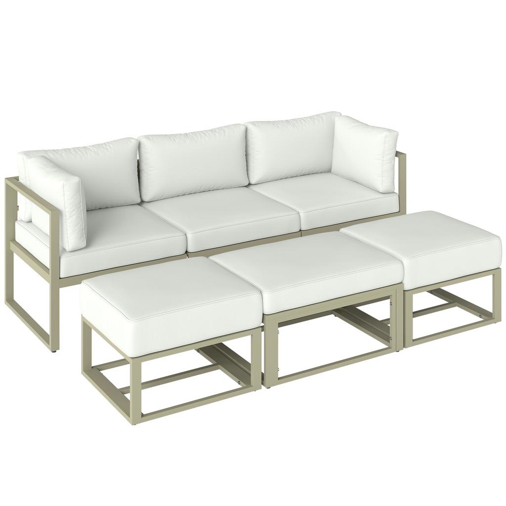 Garden Daybed, 6 Piece Outdoor Sectional Sofa Set, Aluminium Patio Conversation Furniture Set with Coffee Table