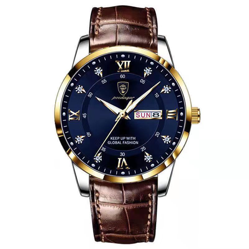 POEDAGAR Casual High Quality Men Watch Waterproof Luminous Leather Original Wristwatch Quartz Business Watches for Men Reloj