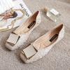Square Head Large Size Single Shoes Women's Square Buckle Soft Flat Bottom One Pedal Doudou Shallow Mouth Large Size Ladyshoes Size 34-42