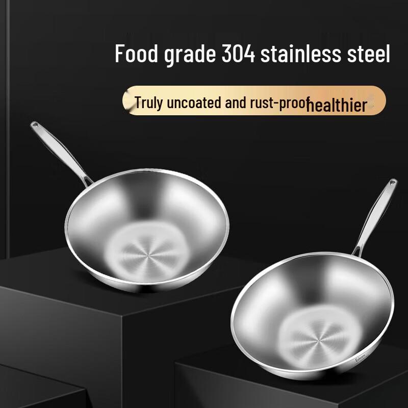 Berens 32cm 304 Stainless Steel Non-Coated Flat Bottom Wok