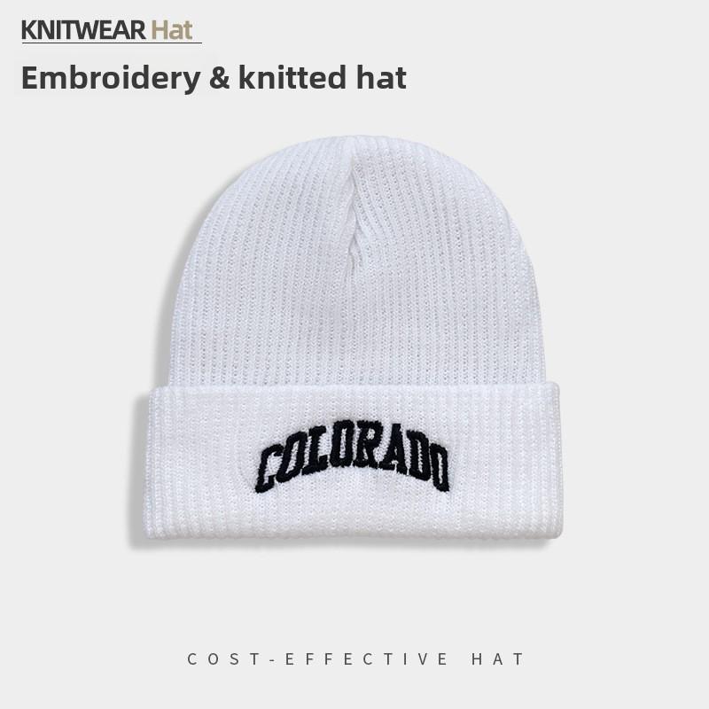 Knit Hat Men Winter Acrylic Letter Embroidery Windproof Warm Cuffless Cap белый