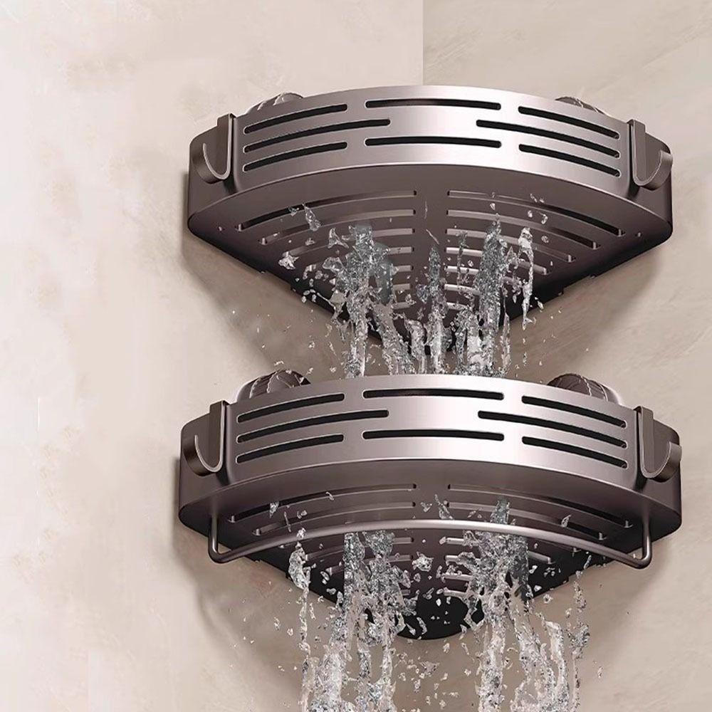 Wall Mounted Corner Storage Rack No Drilling Suction Cup Shower Shelf Kitchen