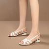 Koreanische Version von Sandalen mit dickem Absatz und hohlem Fischmaul für Damen Sommer 2024 neue modische Sandalen mit mittlerem Absatz