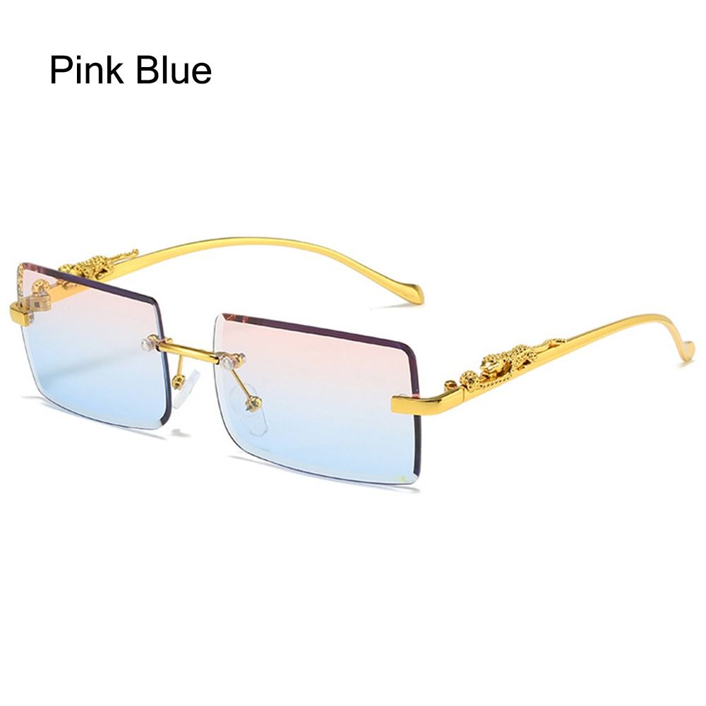 Lunettes de soleil rectangulaires en métal avec motif guépard, tendance, sans monture, colorées, UV400, verres océaniques, pour femmes et hommes Pink Blue white