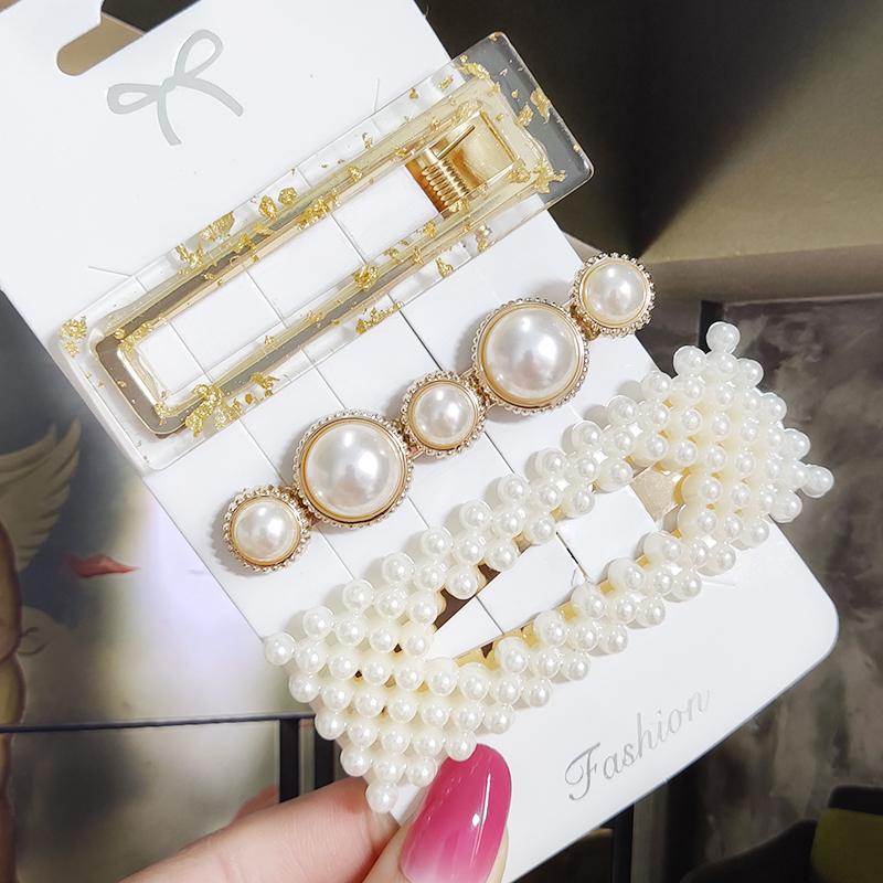 Pearl Hair Clip For Women Korean 3/4pcs Geometric Hairpins Set Hair Berrettes Girl Hairgrip Side Clip Hair Accessories