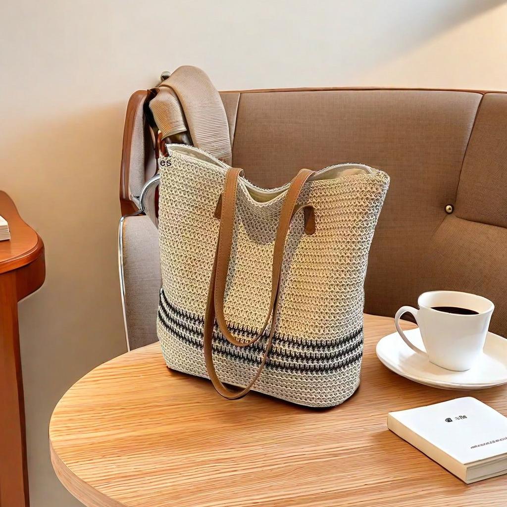 Французская Повседневная Плетеная Сумка Большой Вместимости - Летняя Соломенная Пляжная Сумка-Тоут 2024