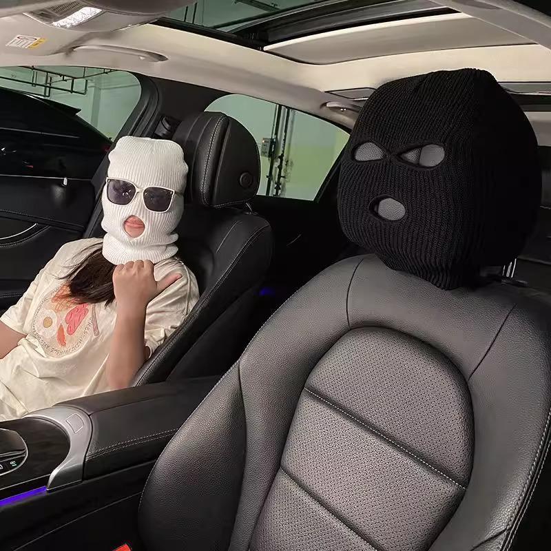 

Black & White Universal Car Headrest Cover - Fun & Unique Design