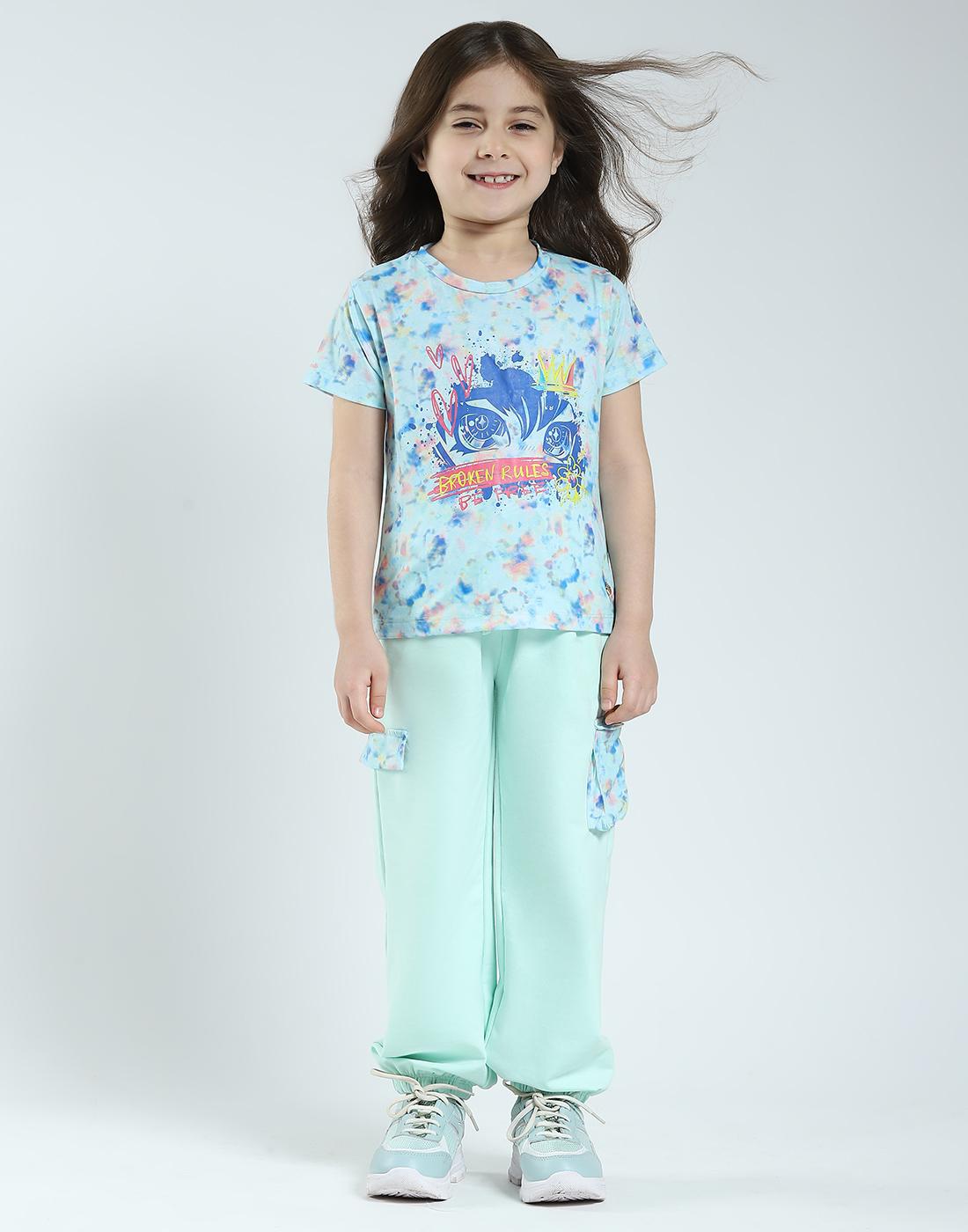 

Напечатанный комплект для девочек Монте-Карло обычного кроя с полурукавом 11-12 Years салатный