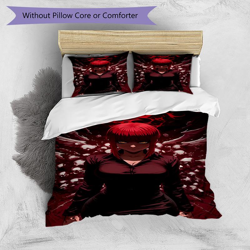 3-teiliges Bettbezug-Set (1 * Bettbezug + 2 * Kissenbezug, ohne Kern), Makima Chainsaw Man Druck Bettwäsche Set, Schlafzimmer Dekoration, Ganzjahres, Geburtstagsgeschenk