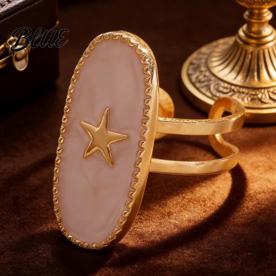 Adjustable Double-ring Opening Ring Finger Oval Design Enamel Process Women