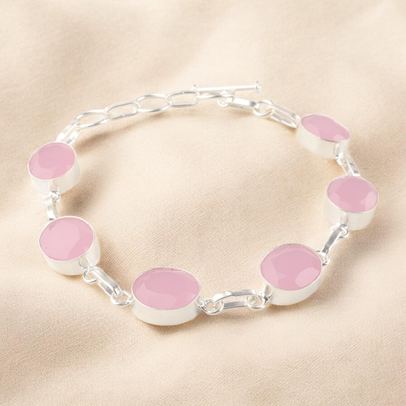 

Розовый халцедон драгоценный камень 925 стерлинговое серебро ювелирные изделия ручной работы стильный браслет RB-5-9