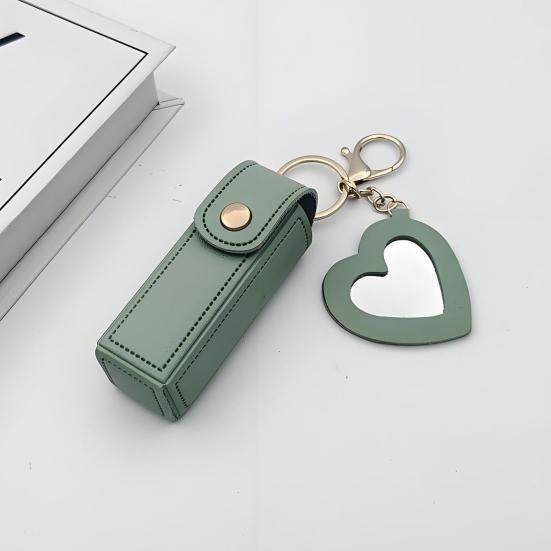 Yousheng Keychain Lipstick Bag Love Mirror Protective Faux Leather Case Portable Keyring Cell Phones Wallet Car Key Chain