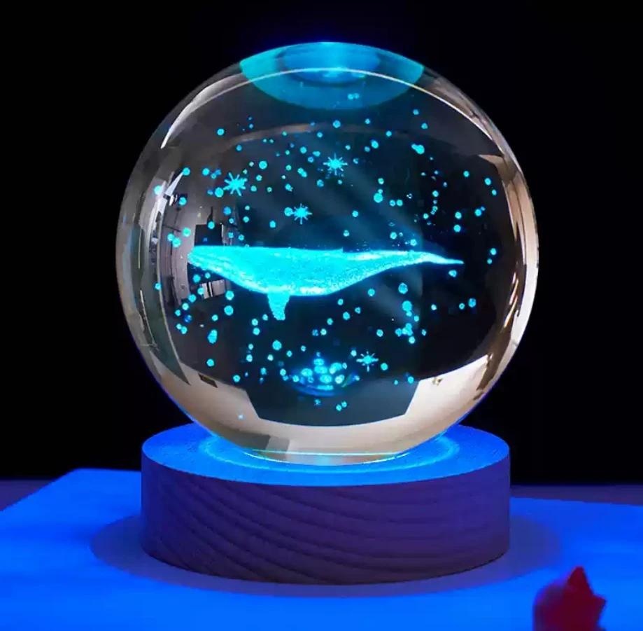 Umgebungslicht Saturn 3D Kugel Lampe Sonnensystem Kristallkugel mit Mehrfarbiger LED Lichtbasis Stimmungslicht Geschenke Geburtstag
