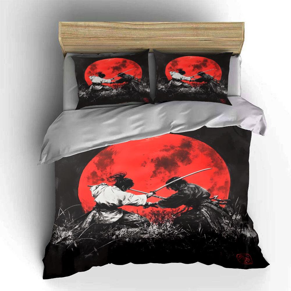 Samurai Duel Under Red Moon Bedding Duvet Cover Set  (1*Duvet Cover 2*Pillowcases, without duvet insert)